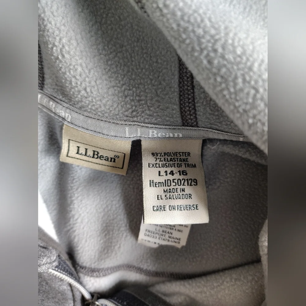 LL Bean Kids' Full-Zip Hoodie Sweatshirt Size Large L 14-16 Gray Fleece Interior